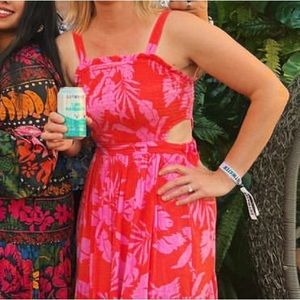 Orange & Pink Tiki Maxi Dress (Size S)